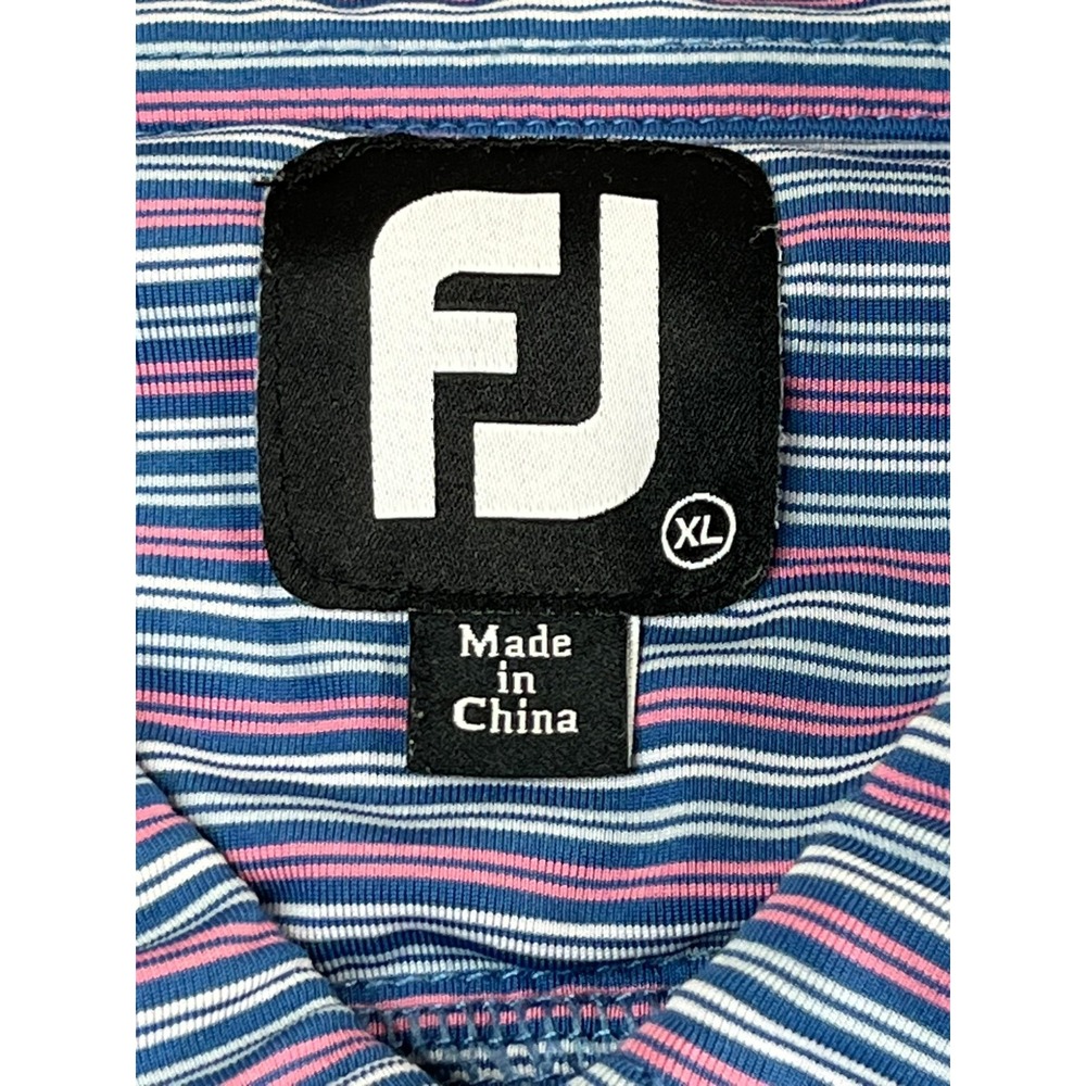 FJ FootJoy Mens XL Polo Shirt Blue Pink Striped Easy Wear - Picture 3 of 9